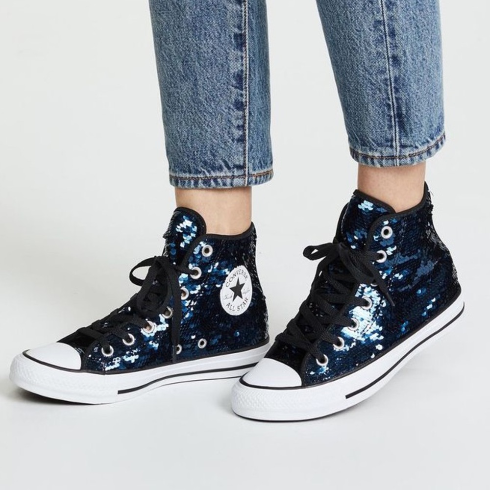 Converse high top sneakers blue sequin size US 6 Eur 36.5